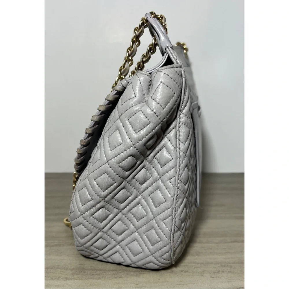 Tory Burch Marion Saddle Mercury Quilted Leather Shoulder Bag